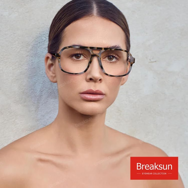 Breaksun Oversized Square Aviator Glasses for Women Men Big Frame Retro Blue Light Blocking Glasses Vintage Style - Image 2